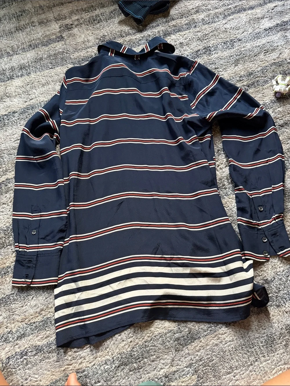 J. Crew Silk Navy Blue Striped Button-Down Shirt